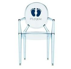 it's a boy clear plastic chair with foot prints