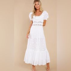 Nwt! See Photos For Details! Feel Free To Ask Questions! Original Price $595 White Eyelet Dress, Floral Gown, Red Dress Boutique, Eyelet Dress, White Maxi, Tiered Maxi Dress, White Eyelet, Lace Maxi, Lace Maxi Dress