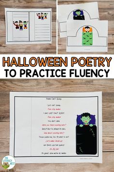 halloween poem to practice flueny with pictures and text on the page, including an image