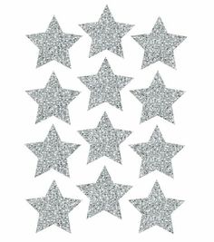 silver glitter stars on a white background