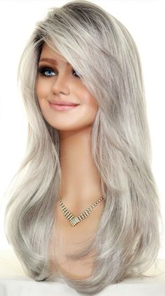 ROOTED GREY DESIGNER LONG WIG | SOFT FLOWING | DARK SMOKE HEADS WILL TURN - 2 634730785045 | eBay Wigs For Older Women, Rocker Hair, Bright Lighting, Long Wigs, Hair Wigs, Human Hair Wigs, Wig Hairstyles, Color Change, Human Hair