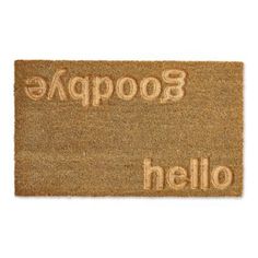 a door mat with the words boopoppxe and hello written on it