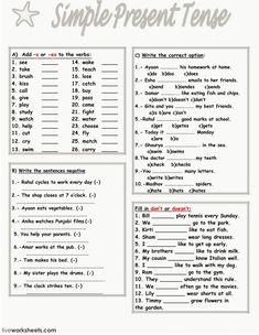 the simple present tense worksheet is shown in this printable activity for kids