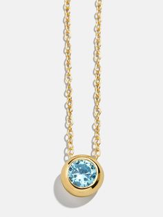 18K Gold Birthstone Pendant Necklace - Aquamarine Fine Gold Necklace, Birthstone Pendant, Elegant Necklace, Anniversary Present, Elegant Necklaces, Necklace Dainty, Birth Month, Birthstone Necklace, Bar Necklace