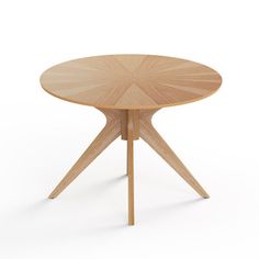 a round wooden table with two legs and a circular top, on an isolated white background