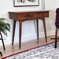 This Writing Desk console with storage makes the perfect station for all of your work and creativity. Also makes a stunning computer desk or craft station.  The table is entirely handmade, and the beautiful wood grains make every piece of furniture unique and slightly different from the last one to the next. This table is supplied assembled, you will only have to attach the legs on to it. Also available in a Natural Stain here: https://lemidcenturyboutique.etsy.com/listing/1714017392 FEATURES Ov Console With Storage, Small Writing Desk, Narrow Desk, Furniture Unique, Craft Station, Desk Writing, Solid Wood Desk, Small Desk, Cupboard Doors