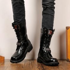 The footwear of Skull Boots Military is indispensable for all music fans. A demonic look and a wild rhythm, it's all there on this Skull Cross Boots! This pair of Skull military boots is a beautiful pair of shoes, suitable for both men and women, they will look great with a proper outfit. The footwear of these high boots is indispensable for all rock music fans and skull lovers, a demonic look with a wild rhythm, it’s all there with these new boots ! All black with nice details and a very comfor Dnd Clothes, Gothic Belt, Skull Boots, Military Tactical Boots, Martin Shoes, Boots Military, Mens Motorcycle Boots, Military Combat Boots, Cowboy Boots Mens