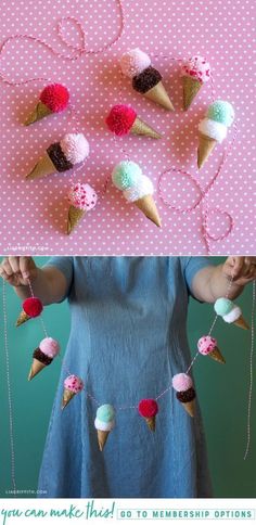 an image of ice cream cones on a string with the words, you can make this to