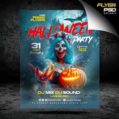 a halloween party flyer with a skeleton holding a pumpkin