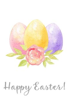 an easter card with watercolor eggs and flowers