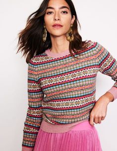 Edie Fair Isle Jumper - Heritage Fair Isle | Boden US Fair Isle Jumper, Motif Fair Isle, Fair Isle Pullover, Boden Uk, Fair Isle Sweater, Cardigan Top, Midi Shirt Dress, Mini Boden, Mini Fashion