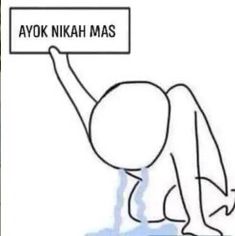 a drawing of a person holding up a sign that says, avok nikah mas