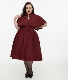 Disney Hocus Pocus Collection by Unique Vintage Plus Size Burgundy & Grey Plaid Capelet Swing Dress - Womens, DRESSES, SWING Plus Size 1950s Fashion, Plus Size Fantasy Outfits, Plus Size Witch Fashion, Plus Size Vintage Outfits, Wing Silhouette, Vintage Plus Size Fashion, Taurus Rising, Vintage Plus Size, Witch Fashion