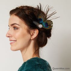 This feather hair clip is inspired by the very grand English Manor House, Cliveden House. I am fortunate enough to live ten minutes away from this glorious location, and visit there for inspiration as often as I can! Cliveden was a famous playground for the elite during the roaring twenties. One of its many, decadent gardens, features topiary peacocks. This peacock feather fascinator draws on the glamour, and natural beauty, of Cliveden, with its shimmering tones and colours (everything from blue through to gold, brown and black) and its rhinestone sparkles. I love to imagine I am a guest to Cliveden house in the 1920's attending a rather decadent party and wearing long gloves and my peacock feather fascinator. The joy of this feather headpiece, is that it is very versatile, and works with Cliveden House, Feather Hair Pieces, Gatsby Hair, Bridesmaid Hair Clips, 1920s Headpiece, Fascinator Wedding, Vintage Headpiece, Feather Headpiece, Feather Fascinator