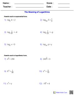 the meaning of logaris worksheet is shown in this image, and it shows