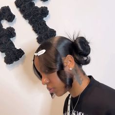 Slick Back Bun With Bow, 2 Bangs With Ponytail, Relax Hair, Dolly Hair, Fluffy Bun, Hairstyles Weave, Low Buns, Natural Hair Bun Styles