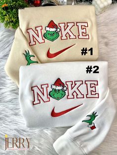 Mrs And Mr Grinch Face Christmas Nike Embroidered Sweatshirt, Christmas Gift for Couple Embroidered Sweater Vintage, Vintage Grinch, Christmas Nike, Nike Embroidered Sweatshirt, Christmas Gift For Couples, Mr Grinch, Cute Christmas Sweater, Grinch Face, Christmas Gifts For Couples