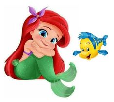 the little mermaid and her fish friend are looking at each other in opposite directions,