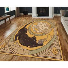 a living room area rug with an animal on the floor and stars in the sky