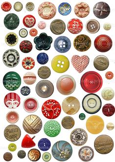 many different types of buttons on a white background