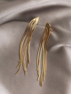 Golden Yellow-ear Clip,Golden Yellow-ear Needles,Silver-ear Clip,Silver-ear Pins  Collar  Copper   Embellished   Women Fashion Jewelry Ear Pins, Bridesmaid Party, Long Tassel Earrings, Golden Earrings, Watches Women Fashion, Threader Earrings, Earrings Long, Jewellery Design, Golden Yellow