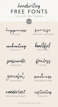 handwritten font that is used to describe the names of different types of handwritings