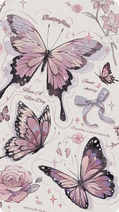 butterflies and roses on a white background