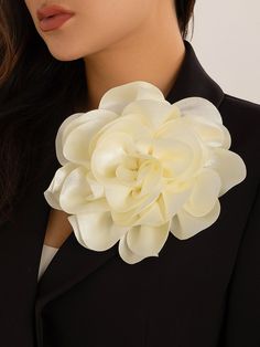 1pc Satin Flower Brooch Suitable For Holiday Parties | stylewe Luxury White Flower Brooches, Brooch Accessories, Dots Clothing, Fall Fashion Accessories, Making Fabric, Fuchsia Dress, Reindeer Headband, Flower Ornaments, Sun Hats For Women