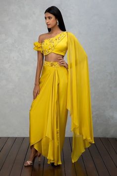 Glamorous Dhoti Saree With Embellished Belt, IndoWestern Dress, Indian Wedding Mehendi Sangeet party wear Dress,Indian Fusion Wear Crop top Fancy crop top yellow dhoti  mehendi wear  Function wear  all size available allcolors possible Haute Couture, Party Wear Dresses Indian, Indo Western Outfits For Women, Isha Gupta, Wedding Mehendi, Dhoti Saree, Haldi Outfits, Western Dresses For Women, Mehendi Outfits