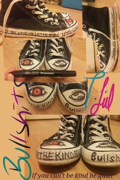 Custom Converse Grunge, Converse Makeover, Decorated Converse, Grunge Converse, Converse Art, Diy Goth Clothes