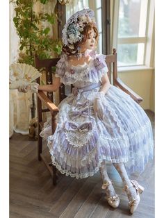 Key to the Fairyland Hime Lolita Dress Flowy Short Lace Sleeves Lolita Dress by Garden Cat Ribbons Flowers, Rococo Dress, Red And Blue Dress, Pearl Veil, Sell Dresses, Pink Kimono, Tiered Ruffle Skirt, Dress Flowy, Floral Brooch