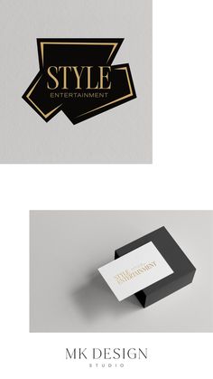 two different logos for an entertainment company, one is black and white with gold accents