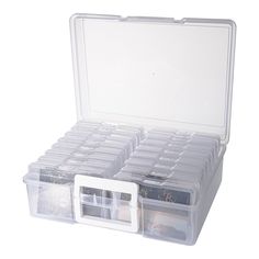 an open plastic storage box filled with lots of items