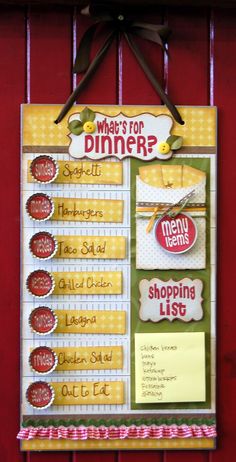 a sign that says what's for dinner? with some stickers on it