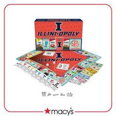 the i illinois monopoly board game is open and ready to be played with it's contents