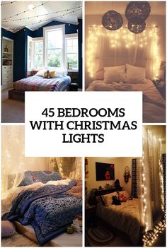 four bedroom with christmas lights in them