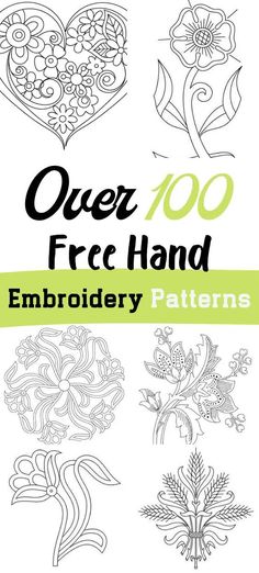 an image of embroidery designs with the words queen 100 free hand embroidery patterns