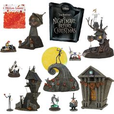 the nightmare before christmas figurines are on display