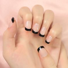 46634106749096 Short Squoval, Fake Acrylic Nails, Nails Salon, Black French, Uv Gel Nails, Nail Length, Acrylic Nail Art, Nail Art Hacks, Nails Short