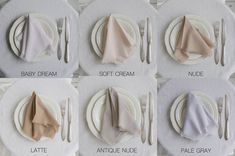 the table is set with different napkins and place settings for each individual to use