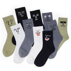 PRICES MAY VARY. No more boring socks-! Soothing color and unique adorable design drops a joy to your daily outfit. Face on your feet-! Crazy Fun - A mix of 10 different colors and designs makes these cute socks extremely fun. The various colors match any outfit on your workday or special events. Being stretchy and sweat-wicking - made of high quality cotton and spandex. You can feel the soft and gentle touch the moment you put them on. Suitable for women's shoe sizes 5-8, men's shoe size 5-7. I Gym Back Workout, Emoji Funny, Tennis Socks, Mens Crew Socks, Toddler Socks, Crazy Funny, Novelty Clothing, Everyday Basics, Crazy Socks