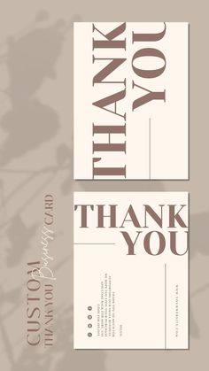 two thank cards with the words thank you and an image of flowers in brown on white