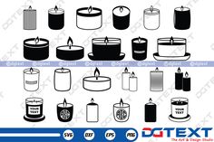 the different types of candles are shown in black and white