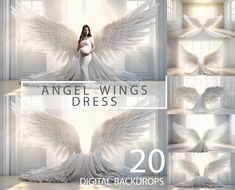 an angel wings dress is shown in four different photoshoppeds, including the front and back