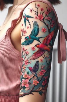 Bailey Tattoo, Cherry Blossom Tattoo Shoulder, Jungle Tattoo, 2024 Tattoo, Thumb Tattoos, Side Thigh Tattoos, Leopard Tattoos, Beautiful Tattoos For Women, Forest Tattoos