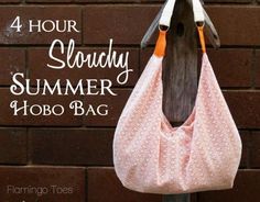 a purse hanging on a pole with the words 4 hour slouchy summer hobo bag