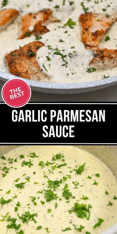 Garlic Parmesan Sauce goes great with anything and takes just a few minutes to make. Enjoy this buttery, creamy sauce on everything. Chicken Pasta Garlic Butter Sauce, Creamy Garlic Sauce For Seafood, Keto Garlic Parmesan Sauce, Garlic Parmesan Alfredo Sauce, Simple Sauce Recipes, Creamy Garlic Sauce For Chicken, Easy Garlic Parmesan Sauce, Easy Creamy Garlic Sauce, Garlic Parmesan Sauce For Chicken