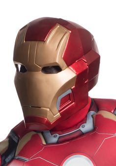 a close up of a iron man helmet on a white background with no people around it