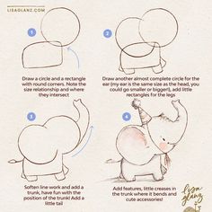 how to draw an elephant for kids step by step drawing instructions with pictures and text