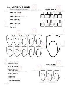 If you're a nail content creator, nail artist, nail technician, nail educator or a nail brand owner, these printable nail art sketchbook templates are perfect for you to practice your nail art designs or plan your nail designs for your brand collaborations or clientele. *THIS IS A DIGITAL DOWNLOAD OF A PDF DOCUMENT* includes 1 INDIVIDUAL nail sheet There are SEVEN nail shapes available on the store: - Round - Almond - Coffin - Stiletto - Oval - Square - Lipstick Also included on each printable sheet is useful information you may need as a content creator or nail artist when posting on social media as well as a color palette section for you to record the gel/nail colours you use in your nail design.  You can print and use as is or you can print and laminate them for easy clean up. Suggested Printable Nail Art Templates, Oval Nail Art, Printable Nail Art, Oval Nail, Diy Beauty Treatments, Nail Techniques, Nail Care Routine, Gel Nail Colors, Round Nails